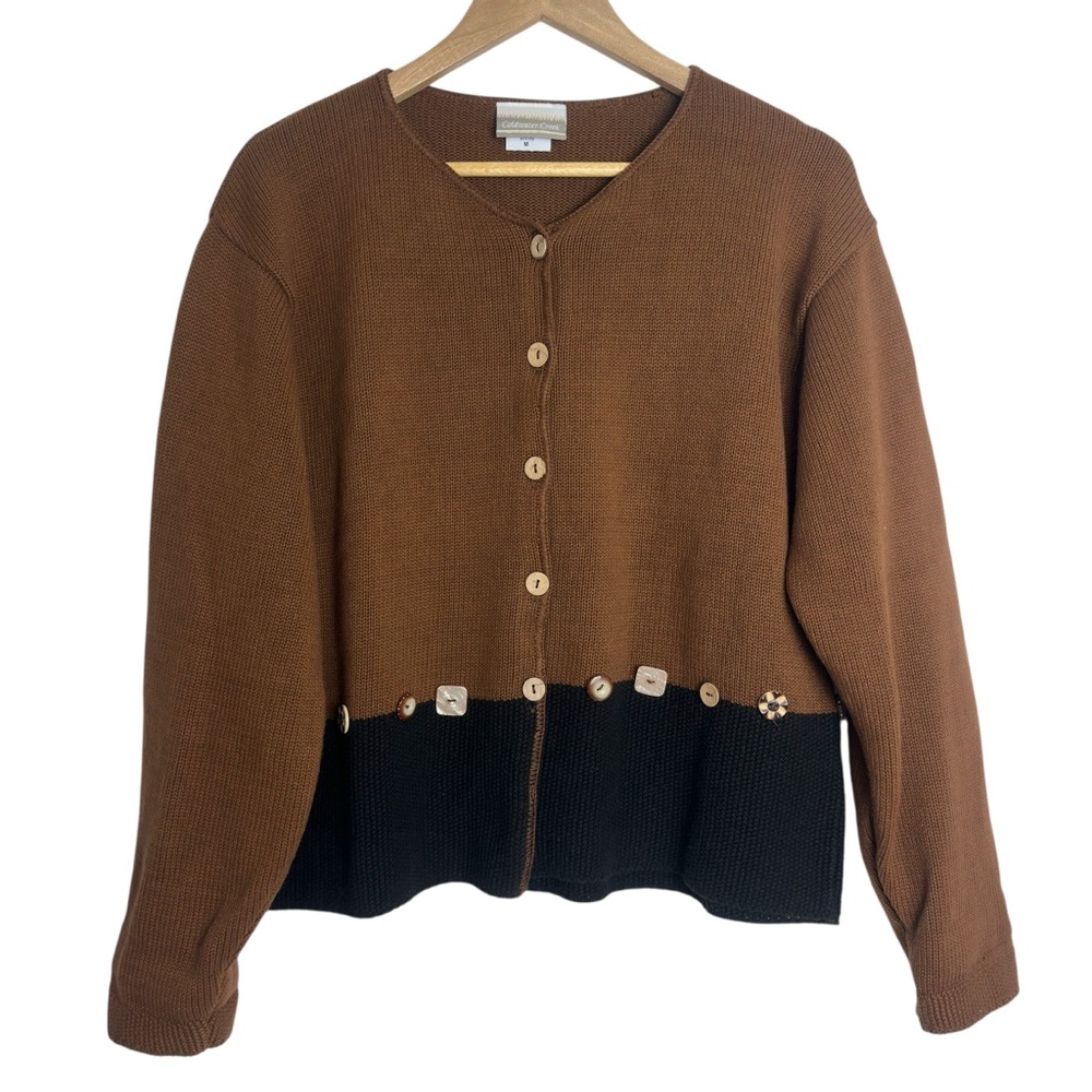 Vtg Coldwater Creek Cardigan Sweater Knit Button Cottagecore Farmhouse M